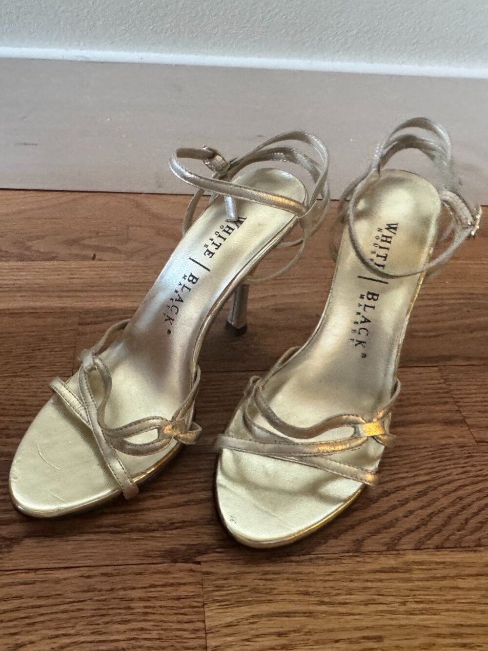 White House Black Market Gold Strappy Heels Sandals Size 6